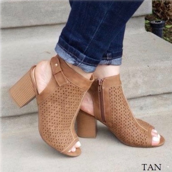 Shoes - VIOLET Peep Toe Booties - TAN